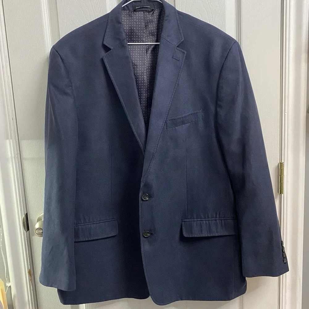 Chaps Navy Blue Men's Sport Coat 48R Lined Jacket. Suede Feel